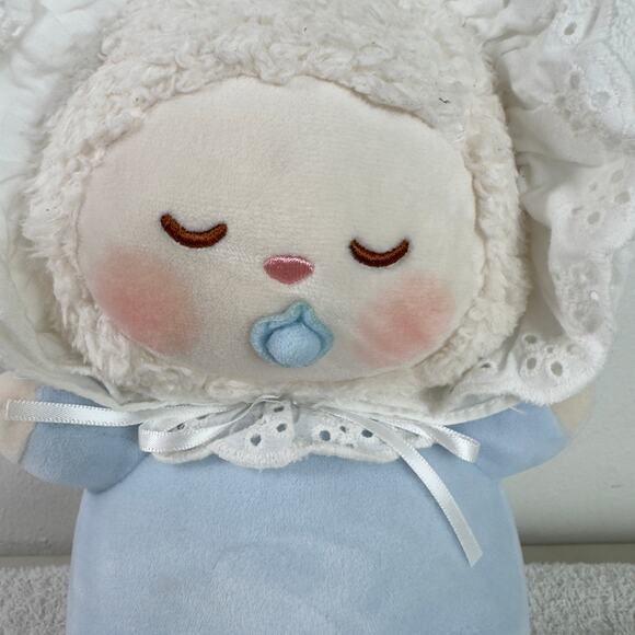 Miniso Lamb Doll Plush Sheep Blue Bonnet Sleeping Stuffie Lovey White 9” Toy - Picture 2 of 9
